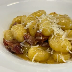 gnocchi with bacon and parmesan cheese