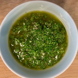 white bowl of chimichurri