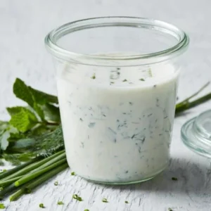 ranch dressing; jar of creamy dressing with chives