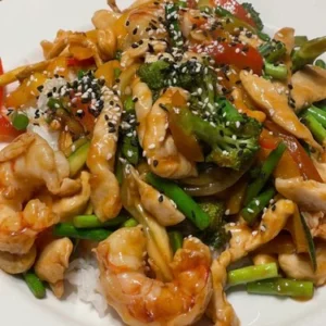 Kung Pao Shrimp and Chicken on Rice