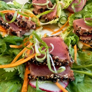 seared tuna on lettuce