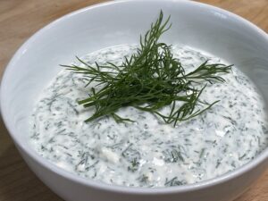 tzatziki garnished with dill