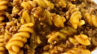 The best homemade hamburger helper; bowl heaping with hamburger helper