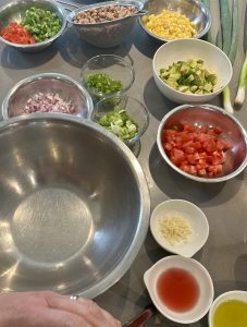 cowboy caviar mise en place in individual bowls 