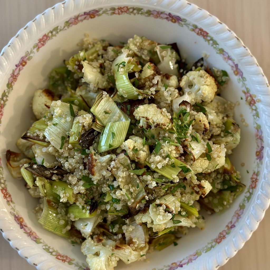 quinoa with roasted leeks & cauliflower