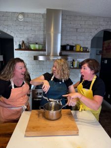 jody, kirstie and amy, discussing podcast make it or buy it and taco mac and cheese
