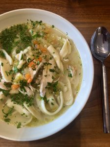 Chicken noodle soup in a bowl