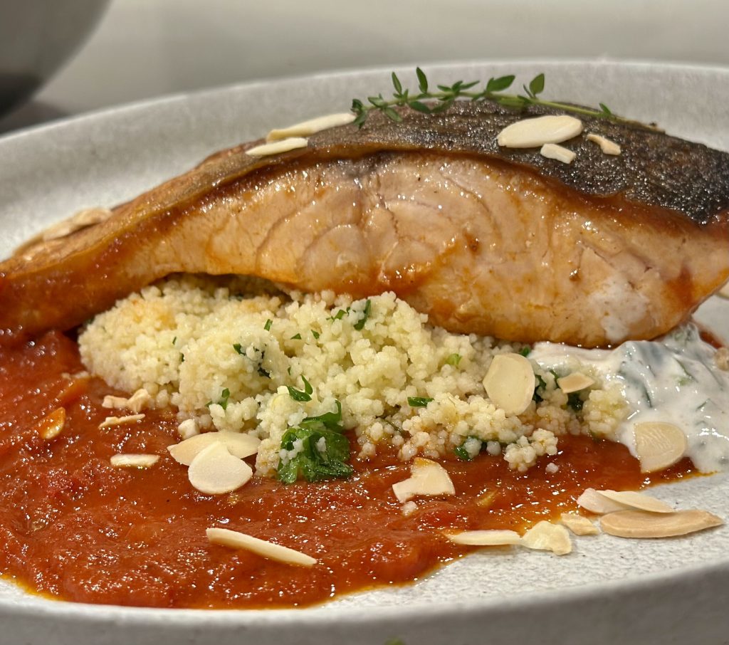 pan-seared salmon with spicy tomato sauce