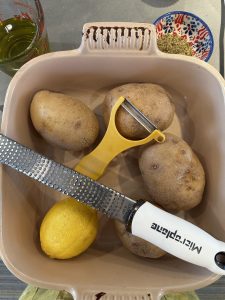 ingredients & equipment for Greek Lemon POtatoes
