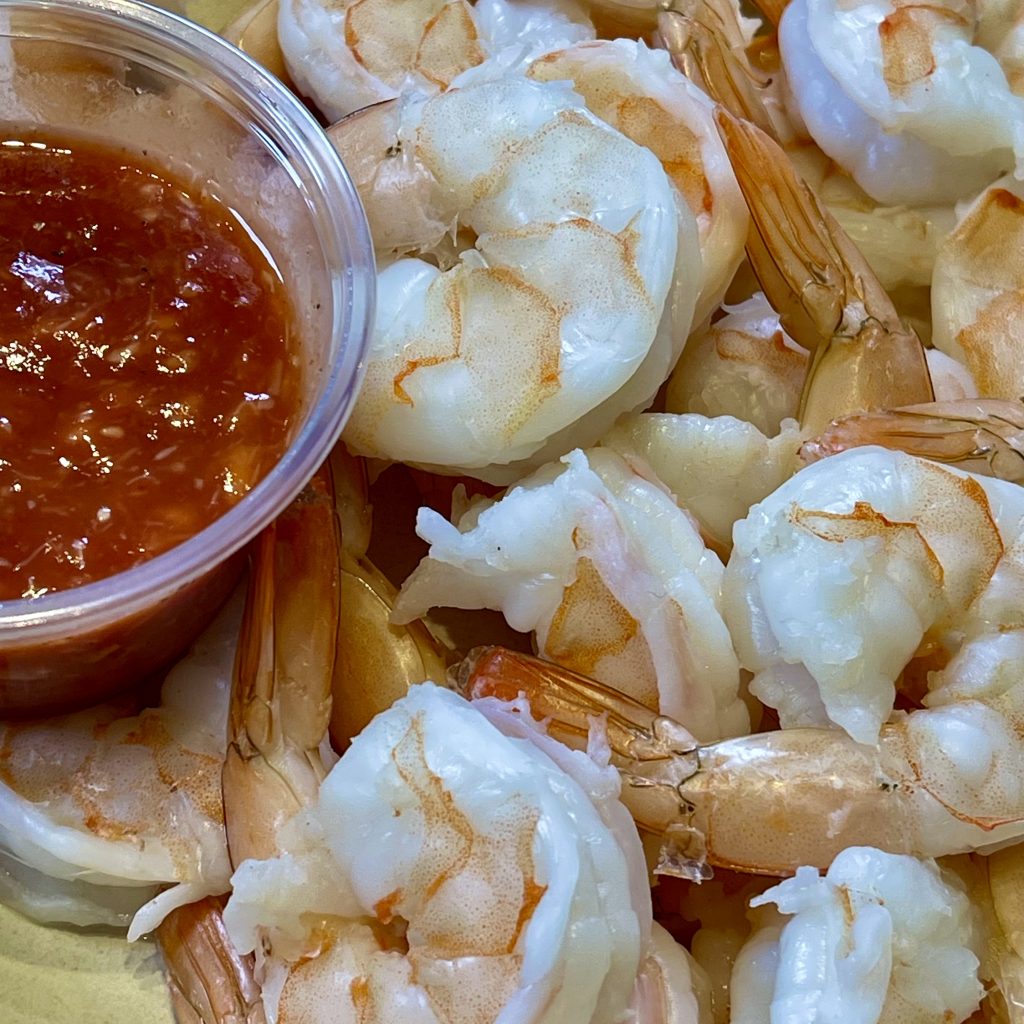plate of seafood, shrimp cocktail