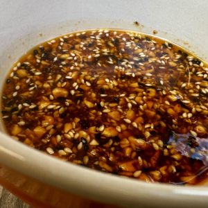 peanut chili crisp sauce for Thai Curry Chicken Kebabs