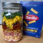best pasta salad, prep work in a jar, box of pasta ready to cook
