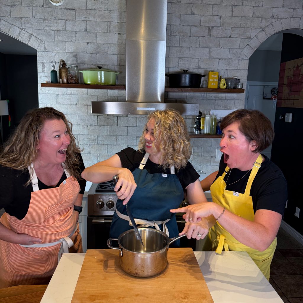 jody, kirstie and amy, discussing podcast make it or buy it and taco mac and cheese
