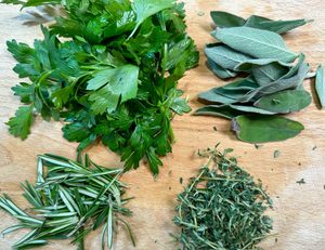 fresh herbs: parsley, sage, rosemary, thyme